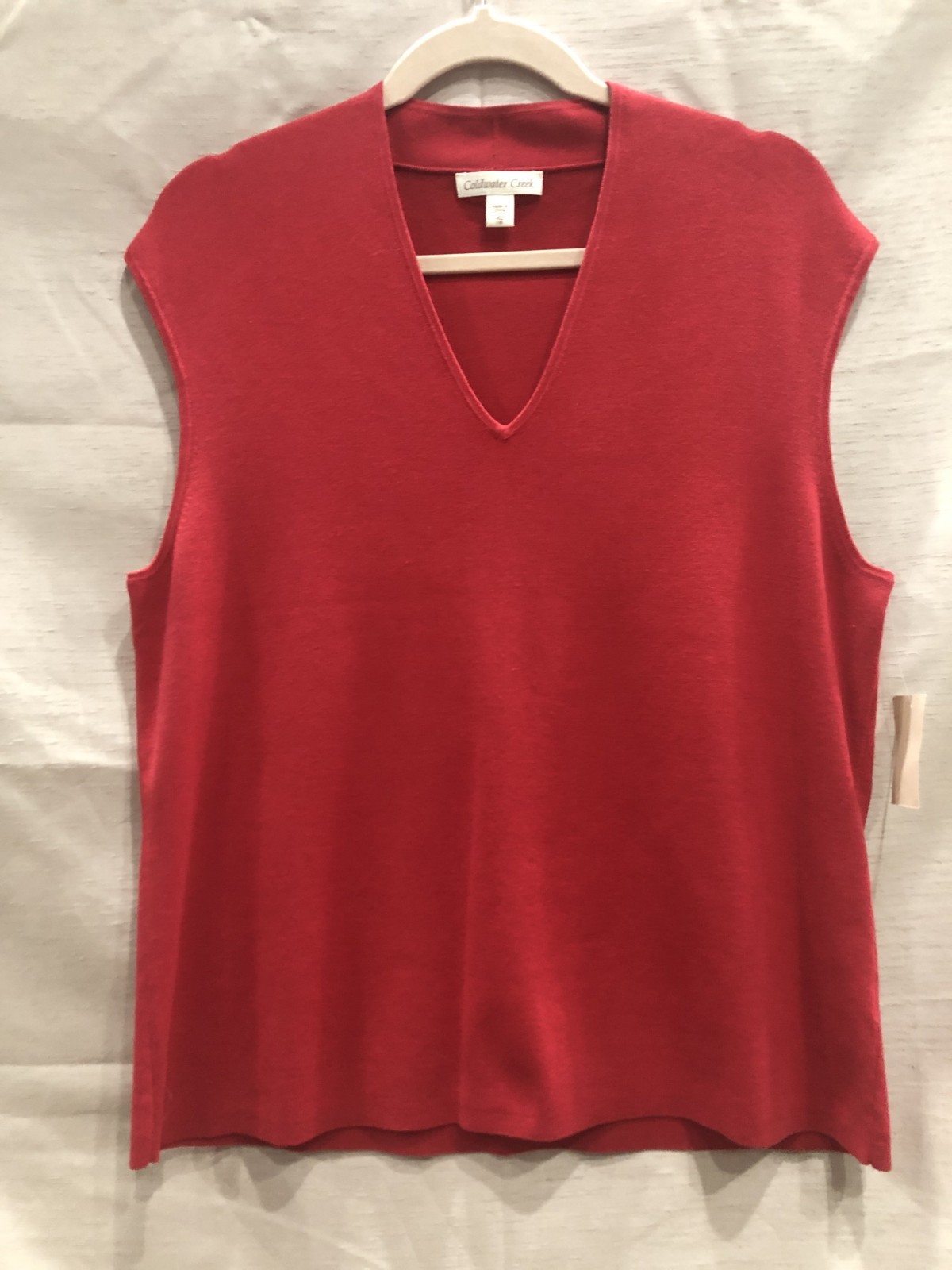 NWT COLDWATER CREEK RED SILK & NYLON BLEND V-NECK SLEEVELESS TANK TOP ~ XL (18)