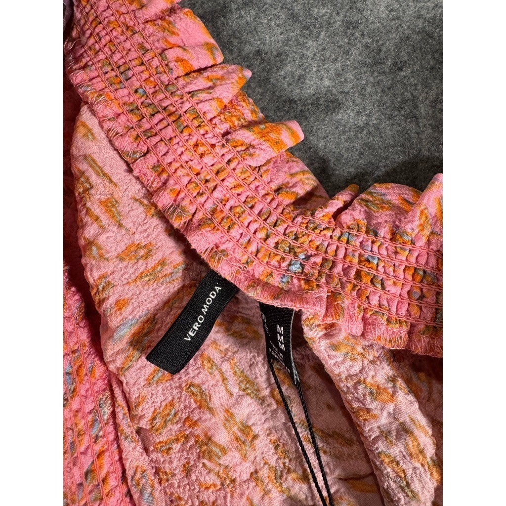 Vero Moda One Shoulder Cropped Top Prism Pink Nemi Floral Smocked M NEW 10262903