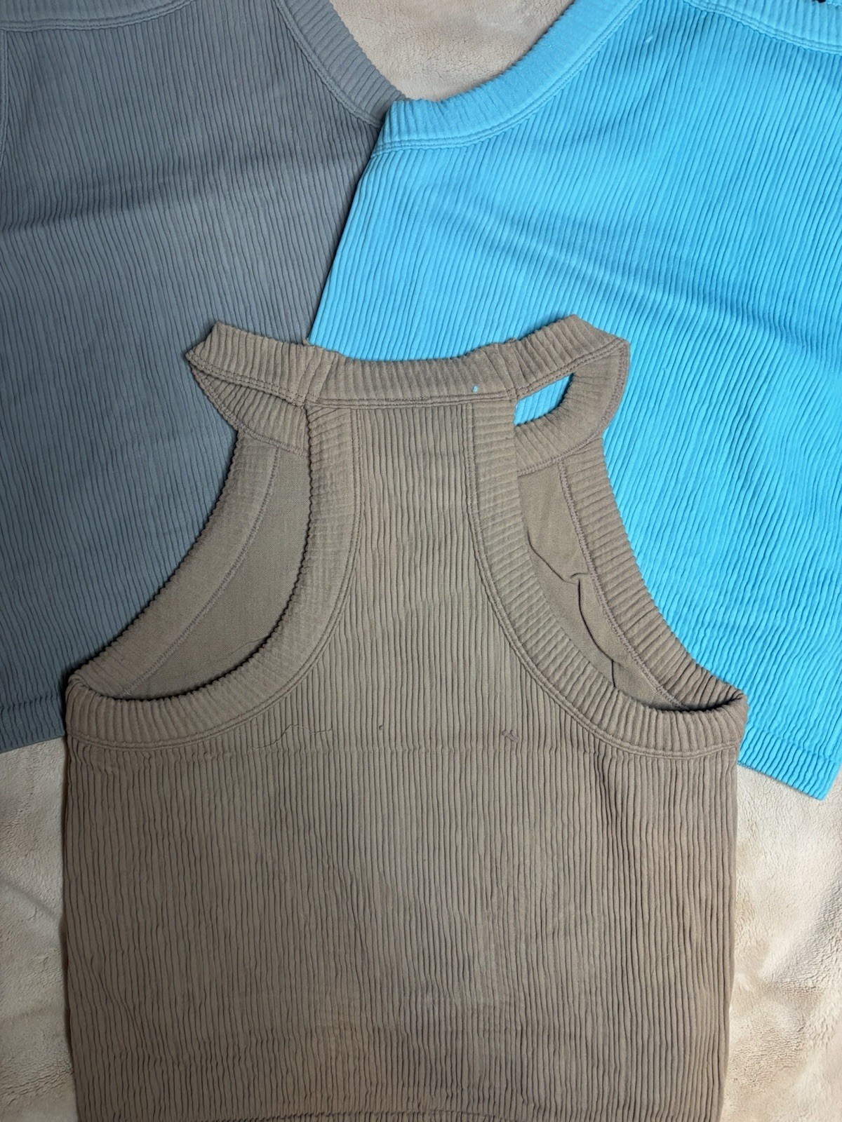 AL Boutique Racerback Cropped Tank Tops Bralette 3 pack Teal/Gray/Beige XL/1XL