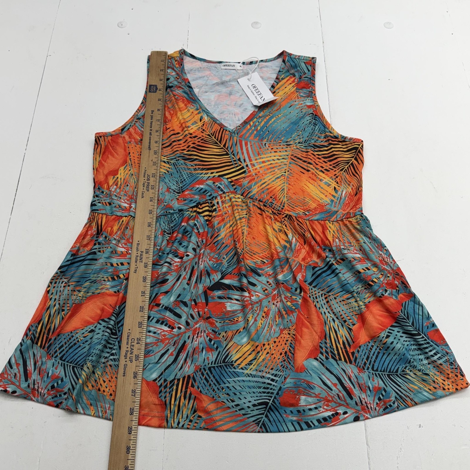 OFEEFAN Tank Top Womens XL Multicolor V Neck Sleeveless Floral Tropical Tunic