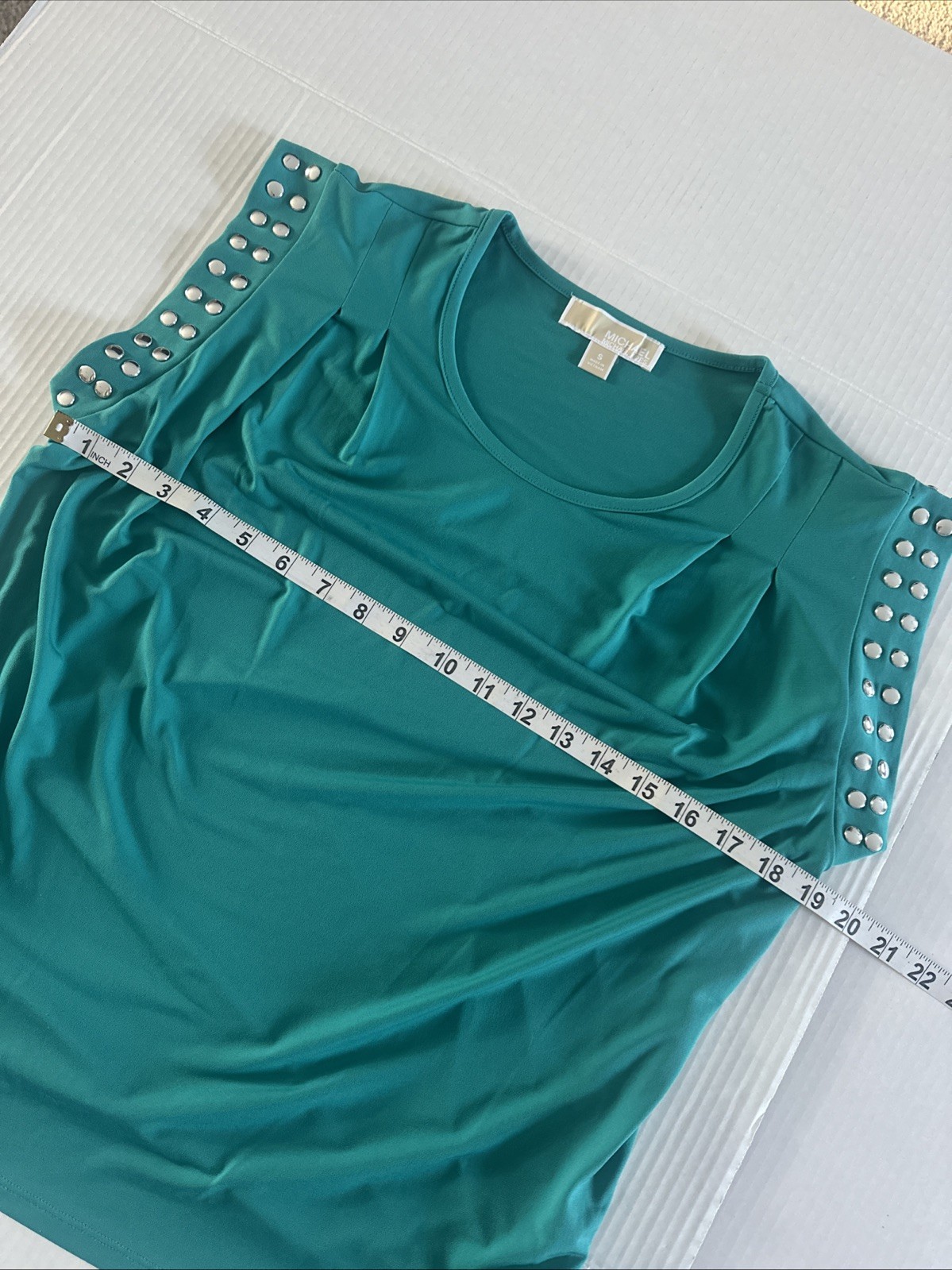 Michael Kors Dark Turquoise Studded Pleated Sleeveless Top Blouse Small EUC-MINT