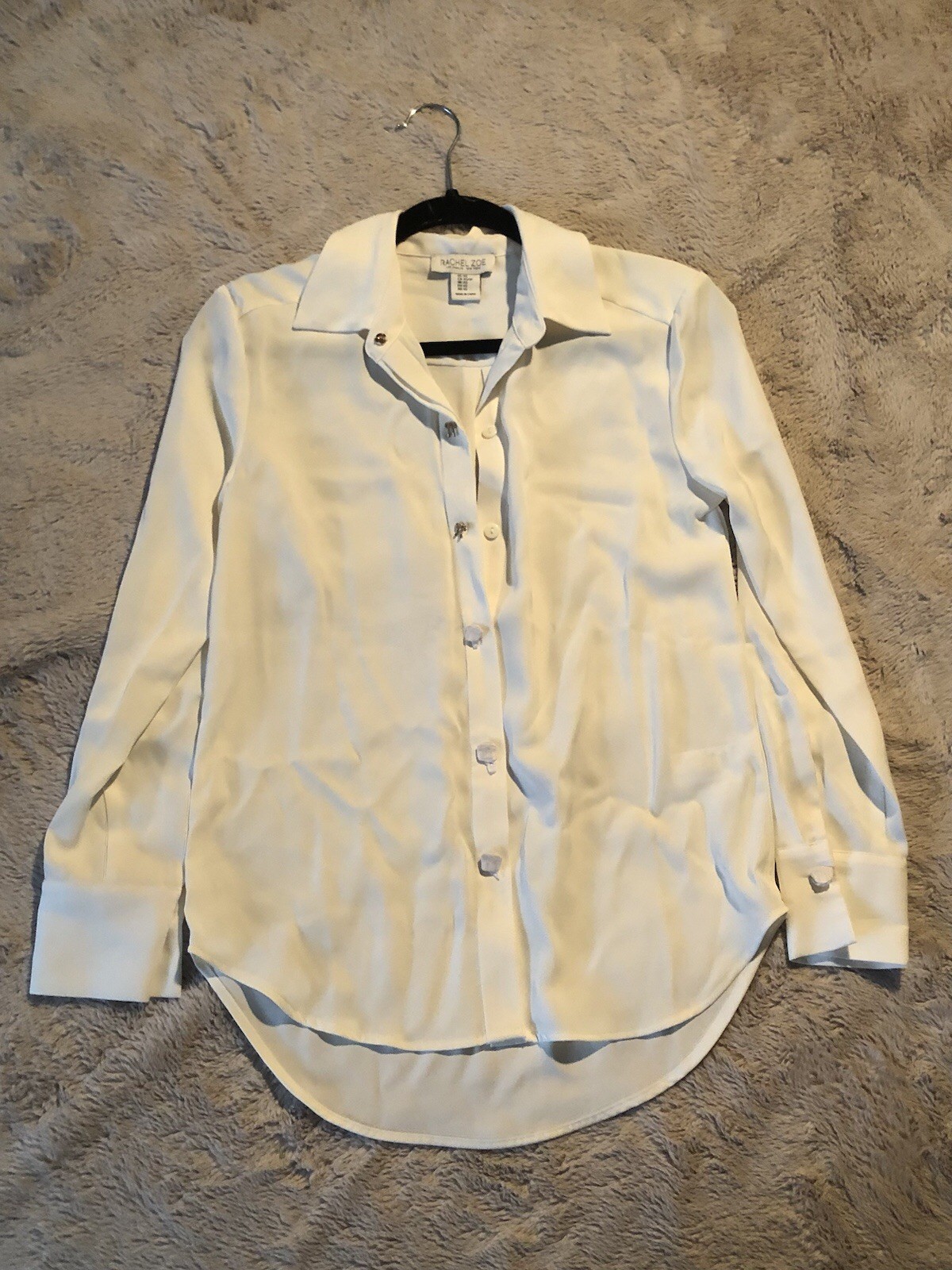 RACHEL ZOE Women X-Small White Button Up Collar Long Sleeve Bow Button Top