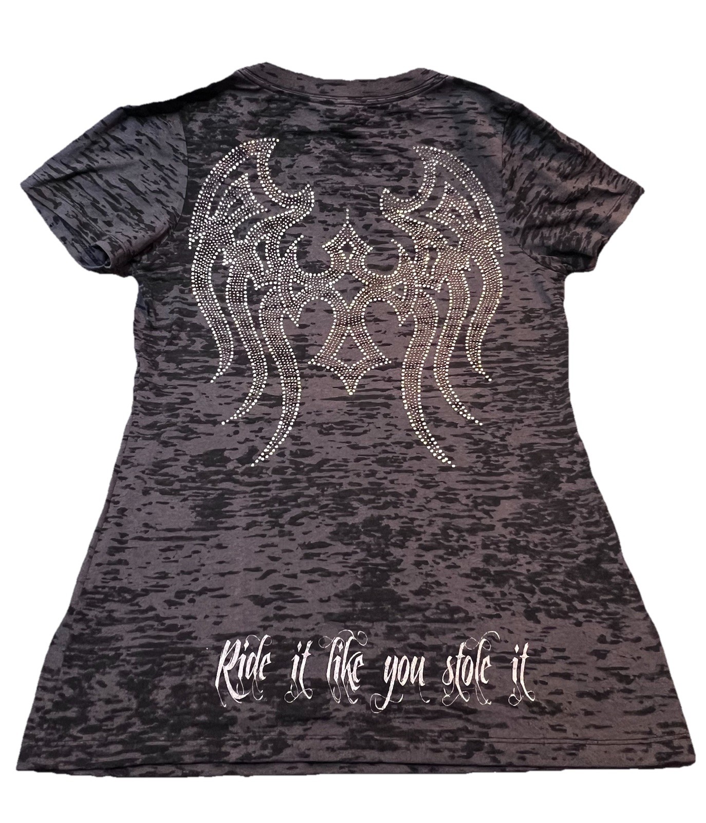 Next Level Short Sleeve Woman’s T Shirt Size XL Graphic Print Rhinestone Gray