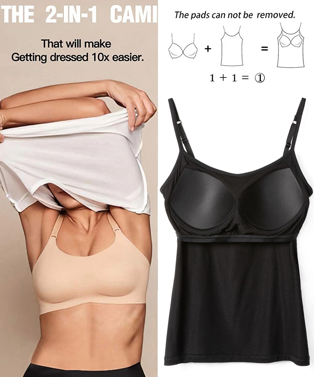 Women’s Breathable Cami Tank Top Slim Body Shaper Stretch Vest with Built in Bra