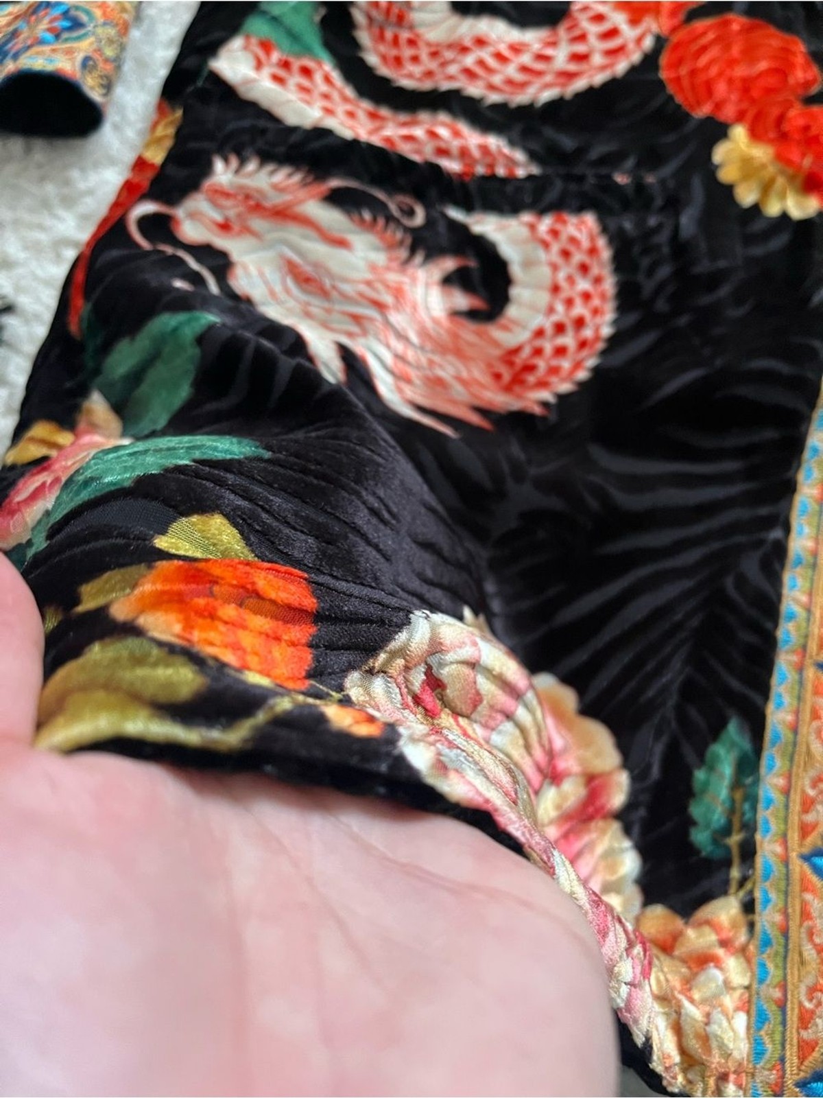 Johnny Was size XS Merhawi Kimono Black Velvet Dragon Kimono Jacket Embroidery