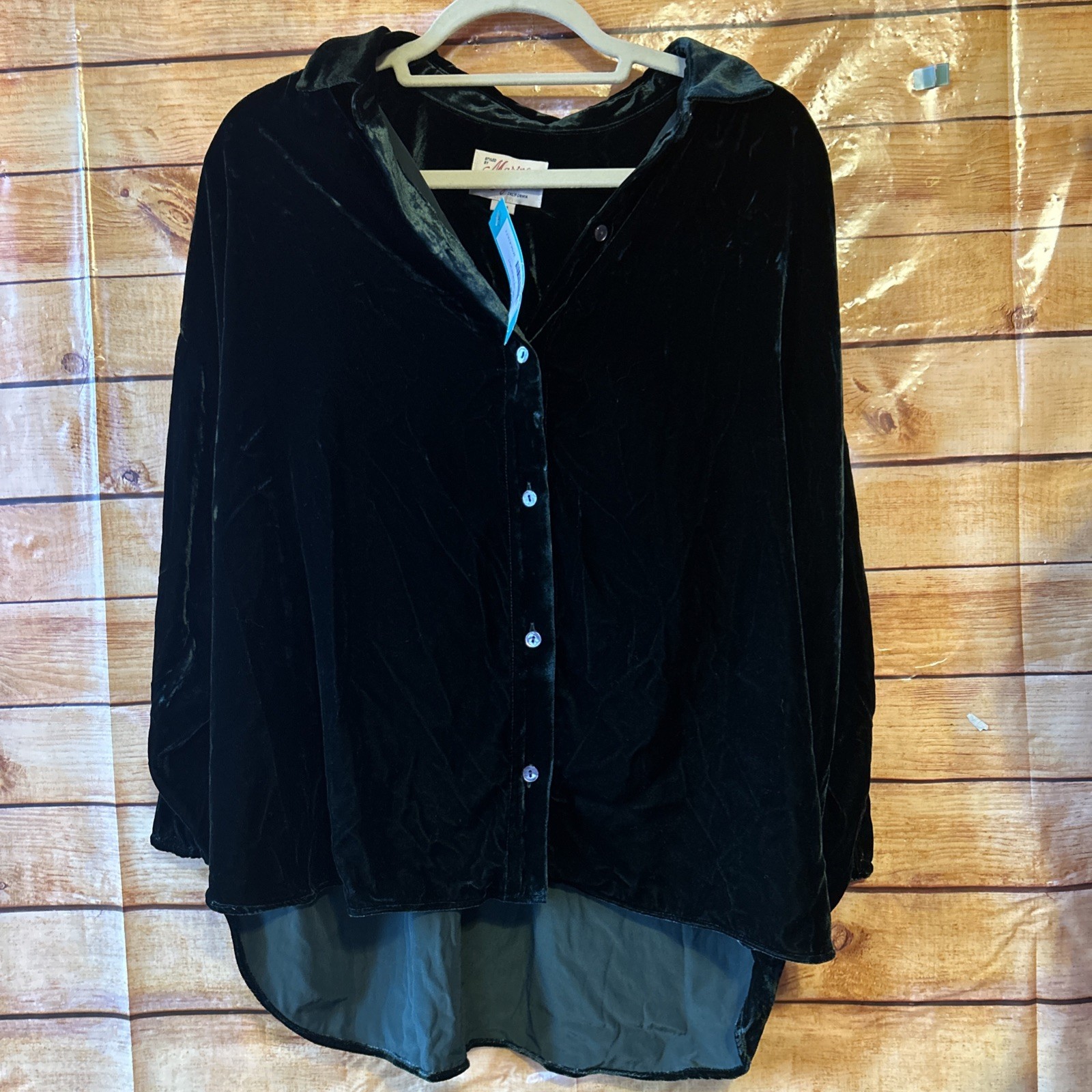 Marine Layer Bella Velvet Button Down In Dark Green Size L