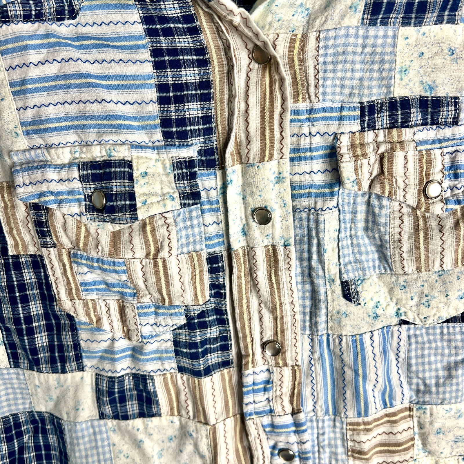 Vtg Denim & Co. Patchwork Quilted Snap Button Collared Rodeo Shirt Western M