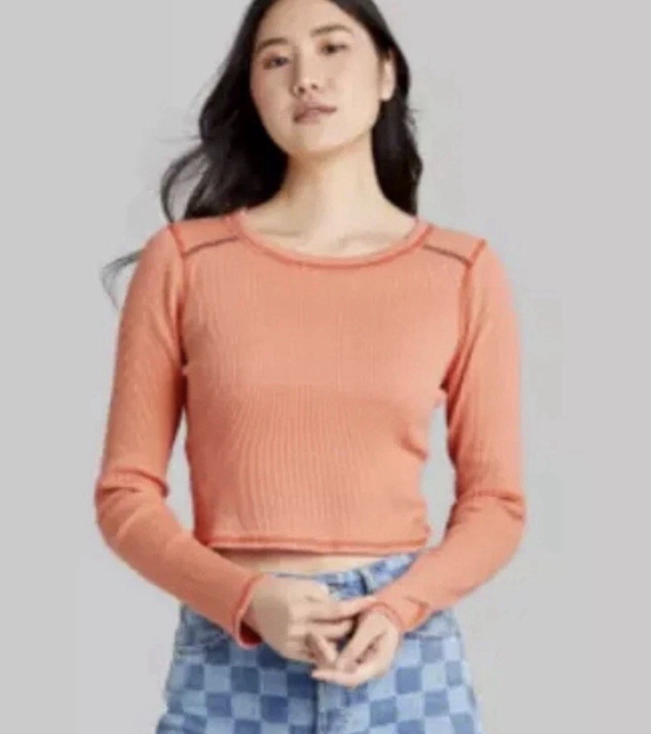 Wild Fable Women’s Long Sleeve Slim Fit Baby T-Shirt Orange Peach XXL NWT