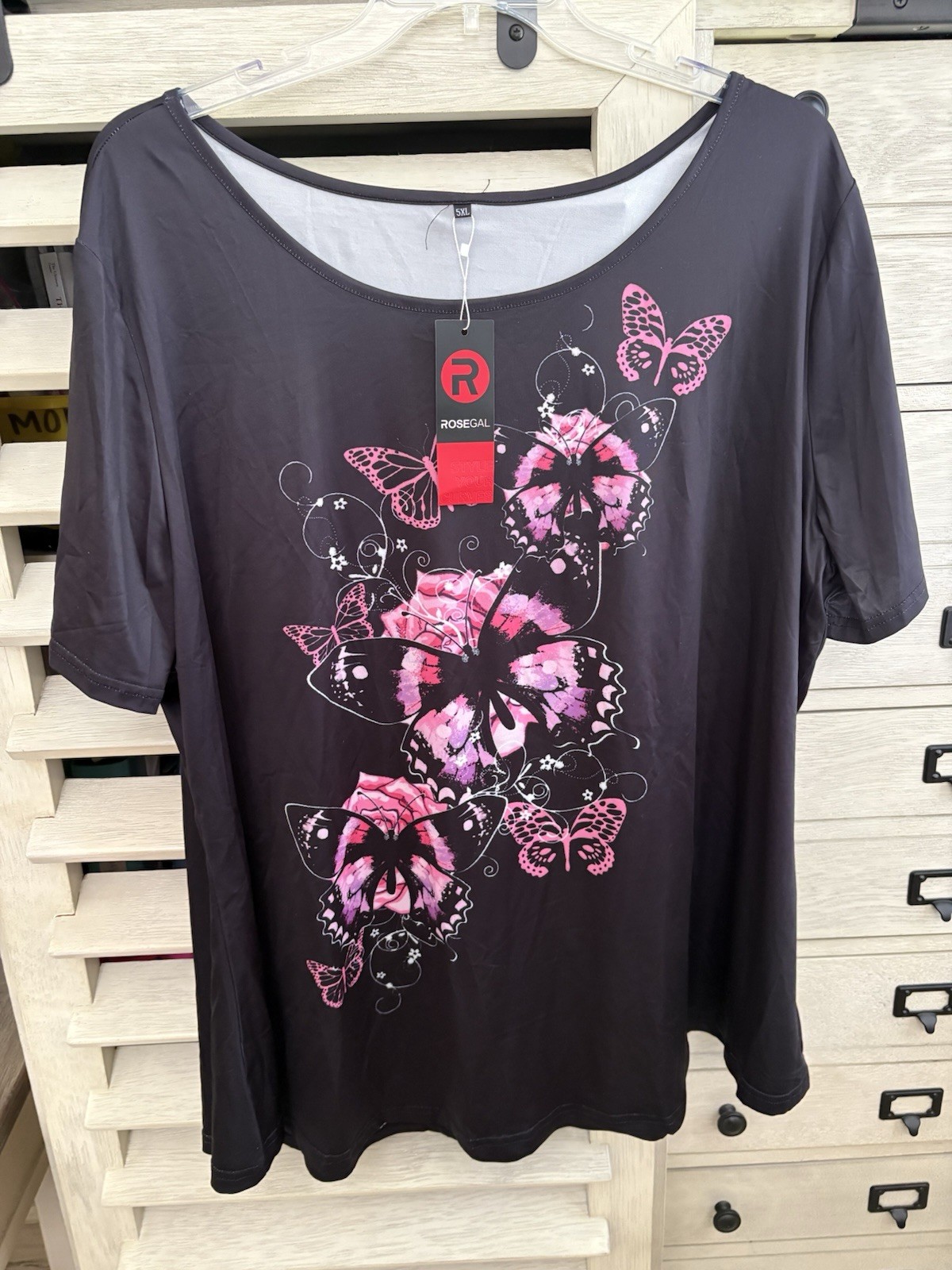 Rosegal 5x Black Background With Pink Butterfly Floral Design New With Tags