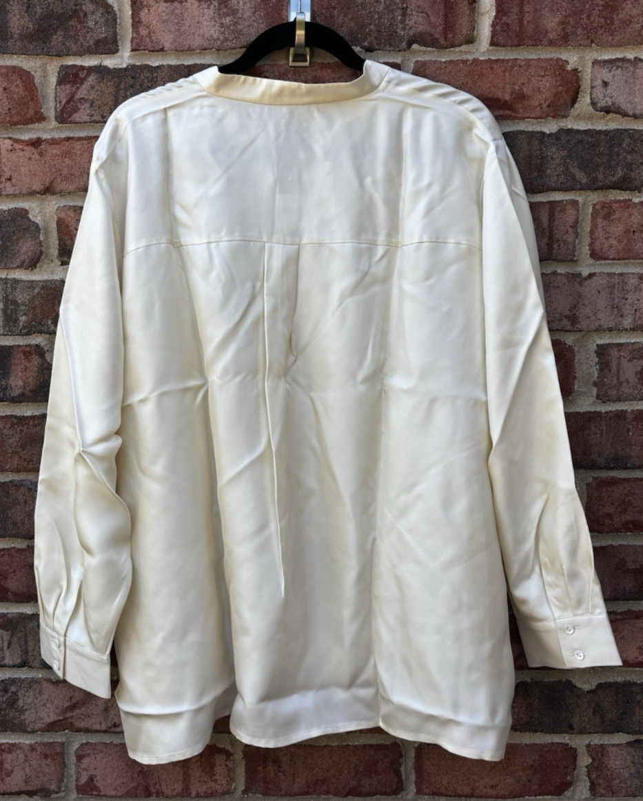 EILEEN FISHER Soft White Cream Silk Twill Mandarin Collar Shirt $268 2X NIP