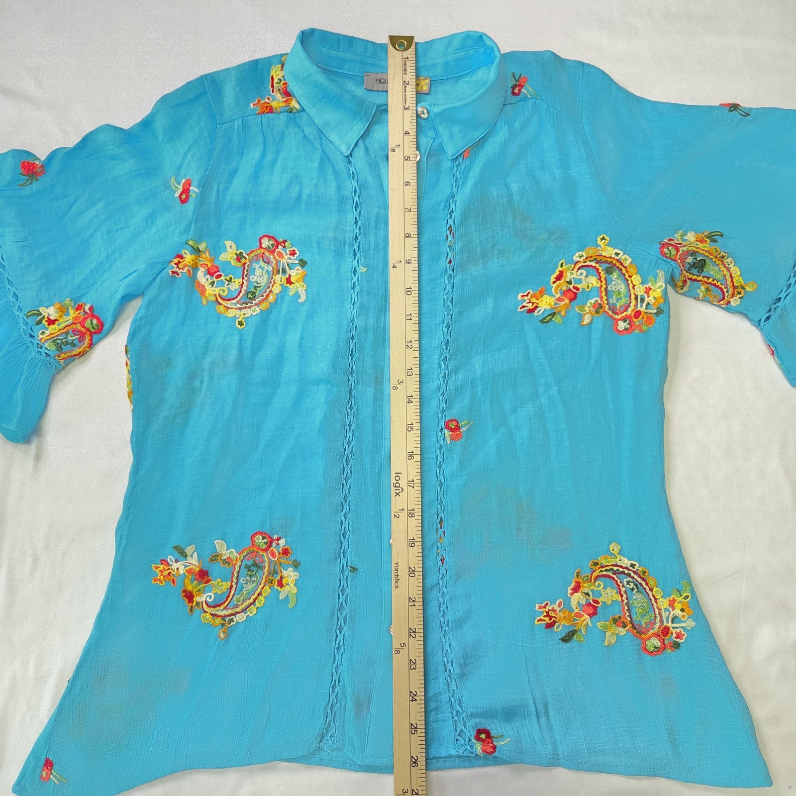 Figueroa & Flower Women Sz M Embroidered Peasant Blouse Boho Cottagecore Hippie