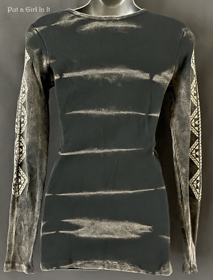 New VOCAL Womens EMBELLISHED STONE MINERAL DYED CHARCOAL AZTEC SHIRT S M L XL