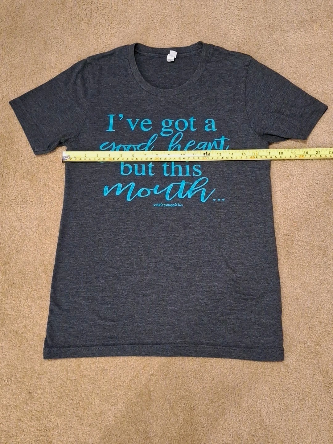 Women’s Custom Printed Humor Graphic Short Sleeve T-shirt Gray & Teal Size Small