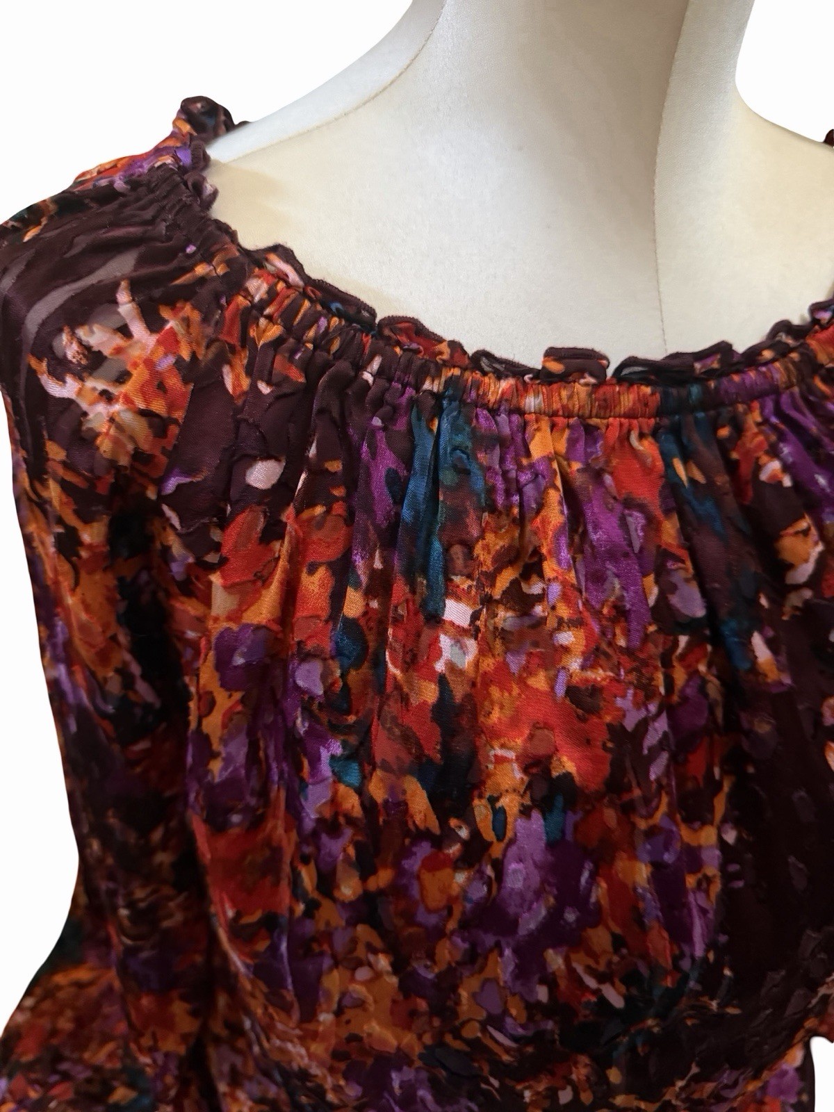 White House Black Market Abstract Off Shoulder Silk Blend Blouse S Office Career