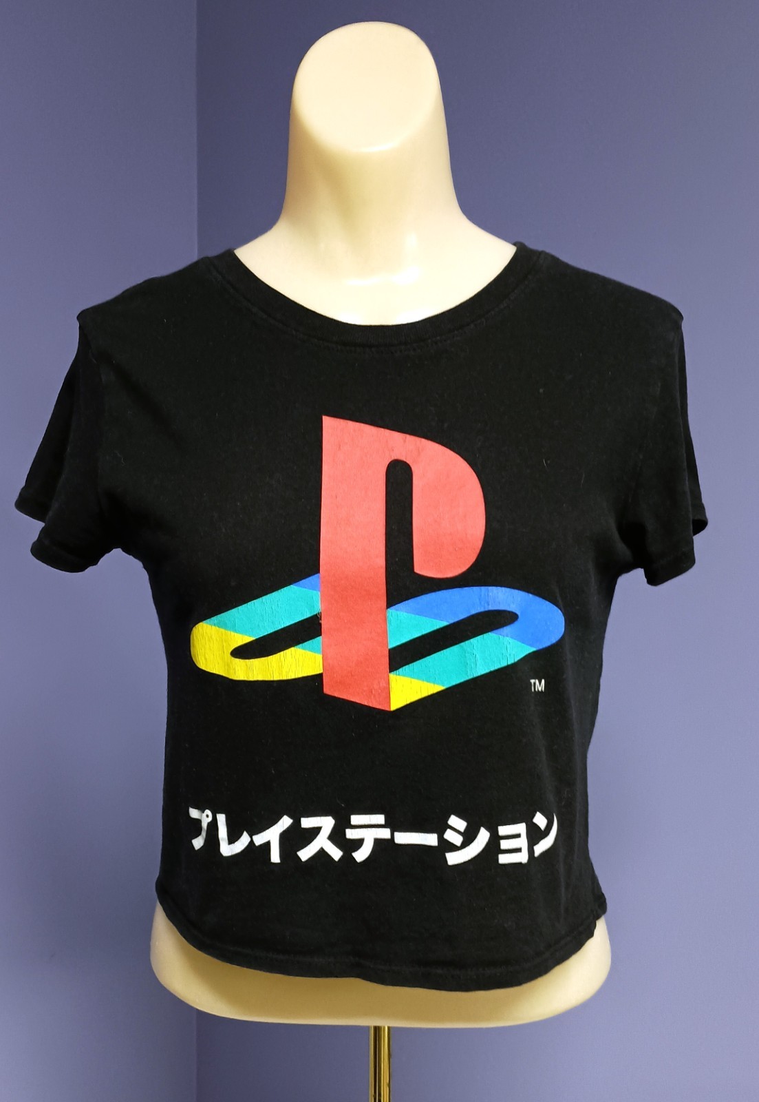 T-Shirt Ladies Licensed Plat Station Black Cropped Style Graphic T-Shirt Med