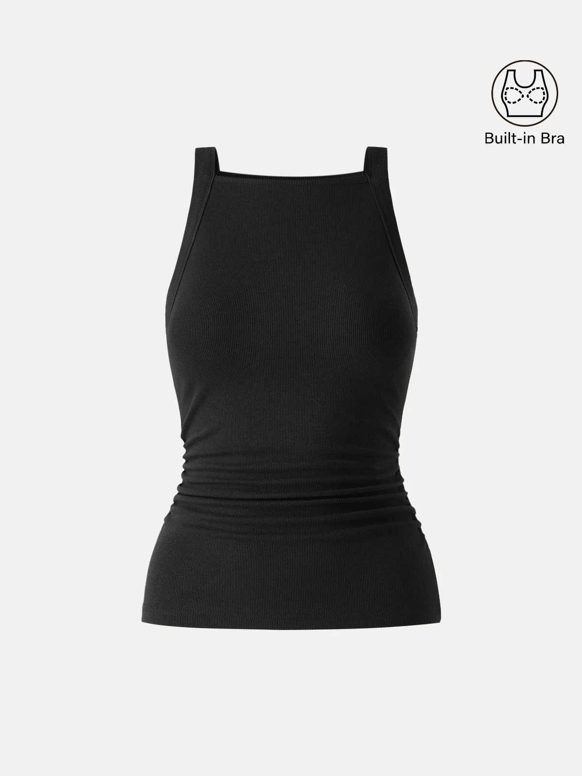 OGL Plantive Chic Square Neck Ruched Rib Bra Tank – Black