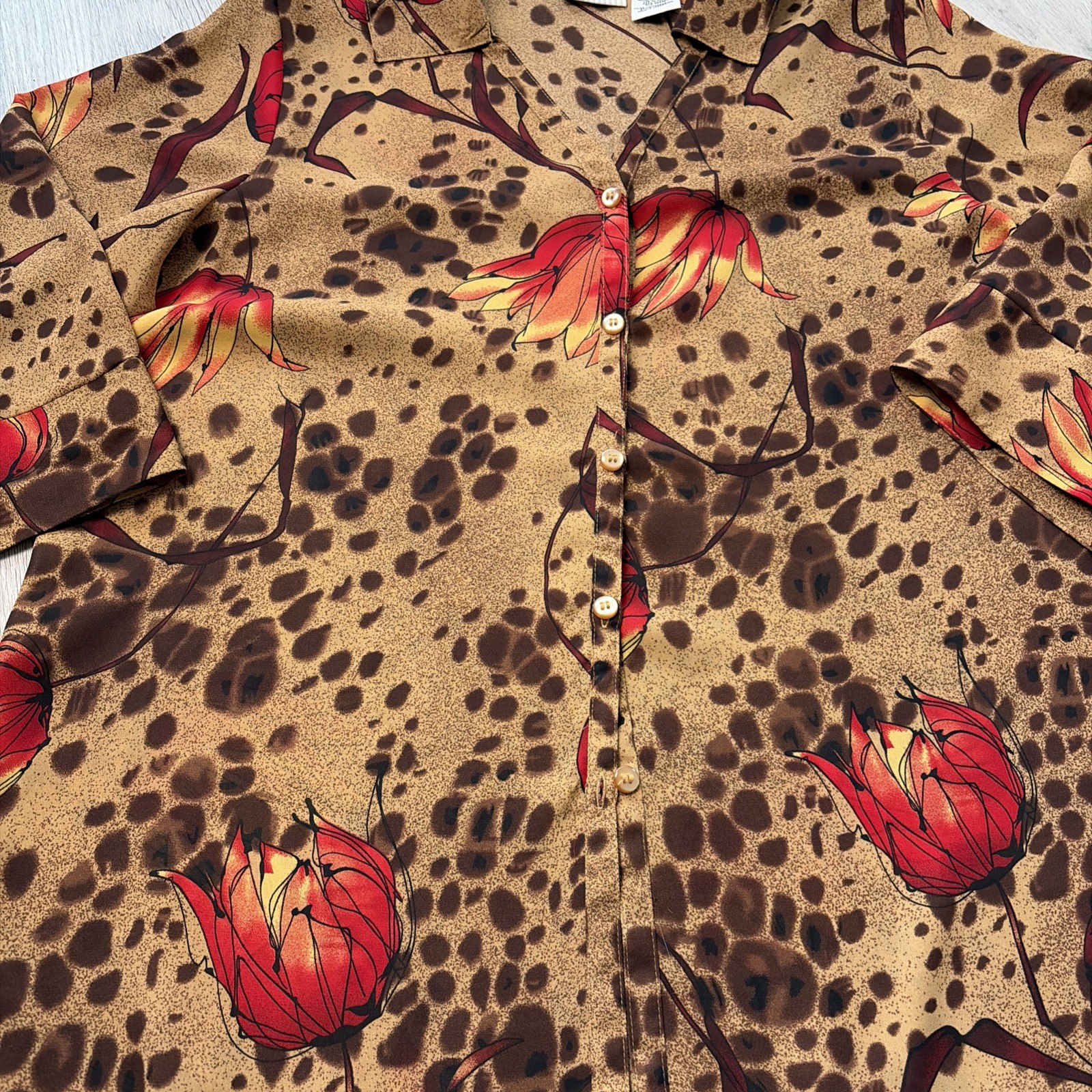 Vintage White Stag Women’s Top 16w Floral Brown Orange Tan