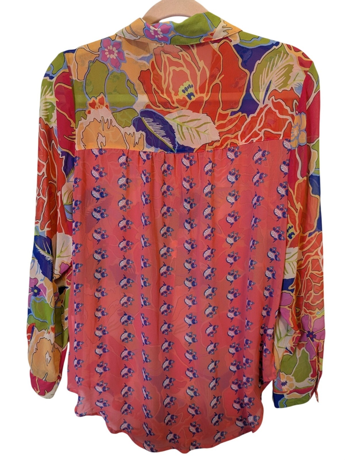 Figueroa & Flower Coral Floral Sheer Chiffon Tunic & Tank Medium NWT Boho Beach