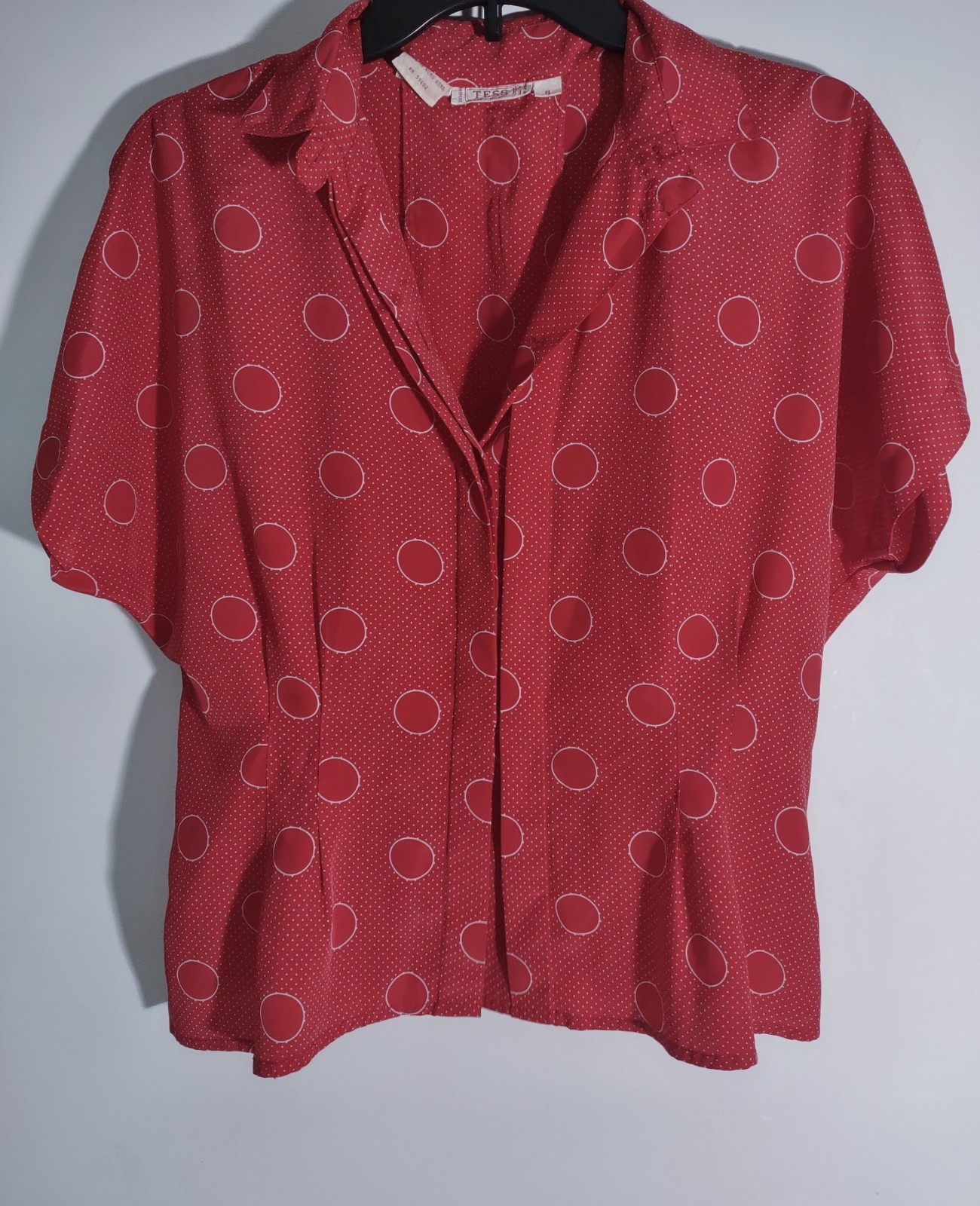 Vtg 80s Retro Pin-Up Polka Dot Red Blouse Rockabilly French twee Librarian Top