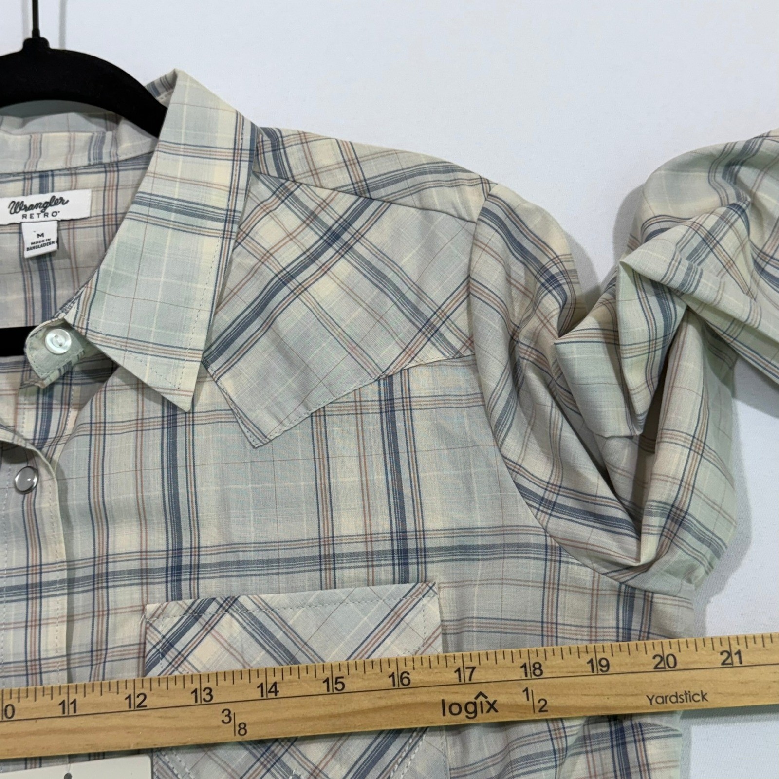 Wrangler Retro Shirt Womens M Gray Plaid Pearl Snap NWT Cowgirl Western Rodeo