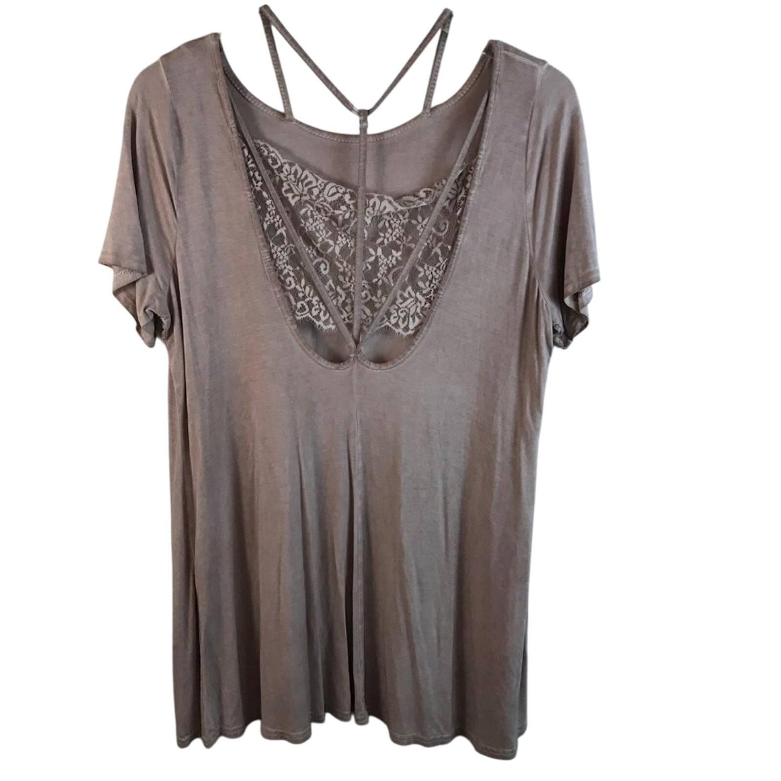 Andree By Unit Knit Tunic With Lace Panel and Crisscross Back Straps Size Large