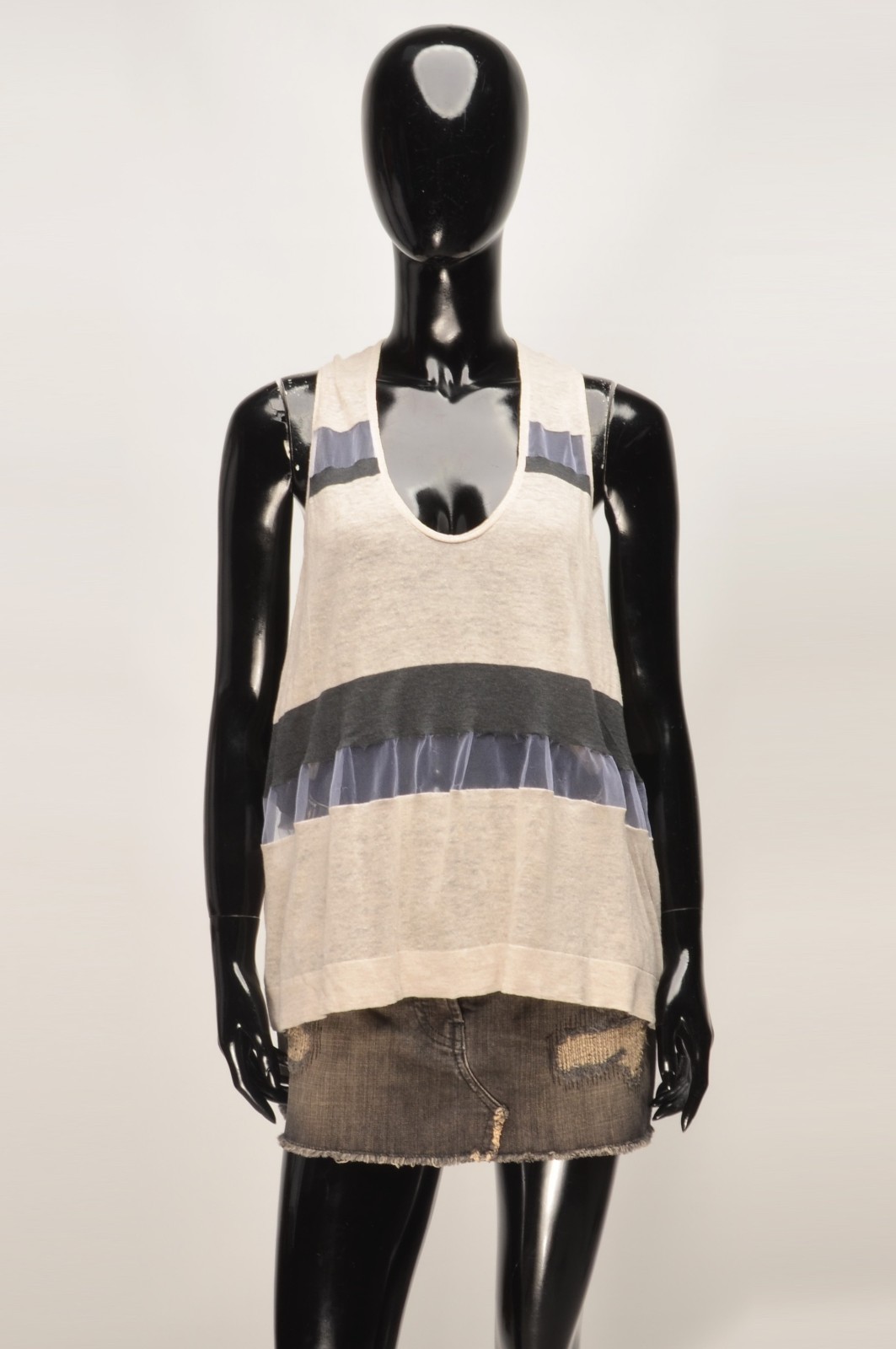 Women’s Brunello Cucinelli Striped Linen Mesh Oversized Sleeveless Top OS
