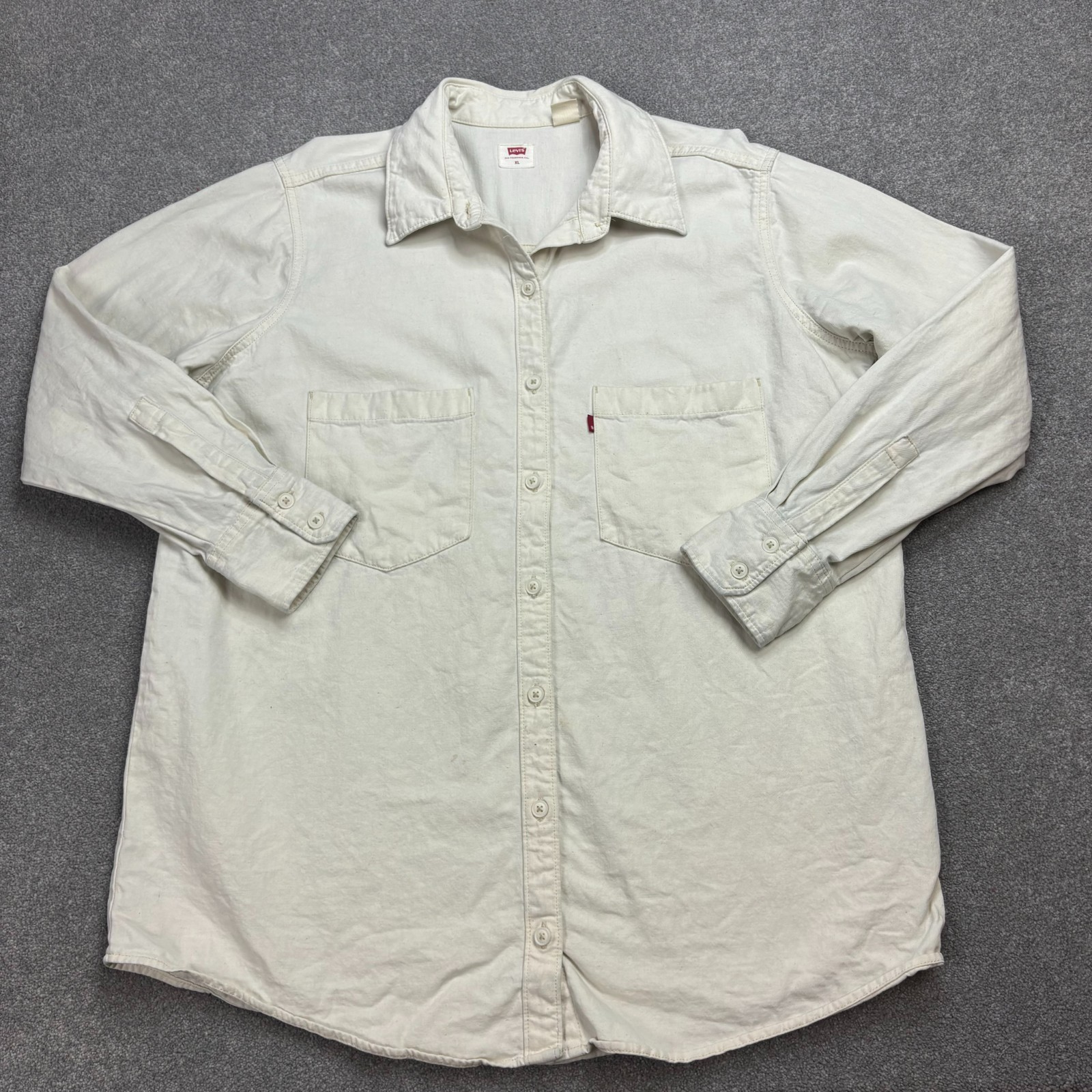 Levis Denim Shirt Womens X Large White Western Rodeo Red Tab Cowboy USA Lady*