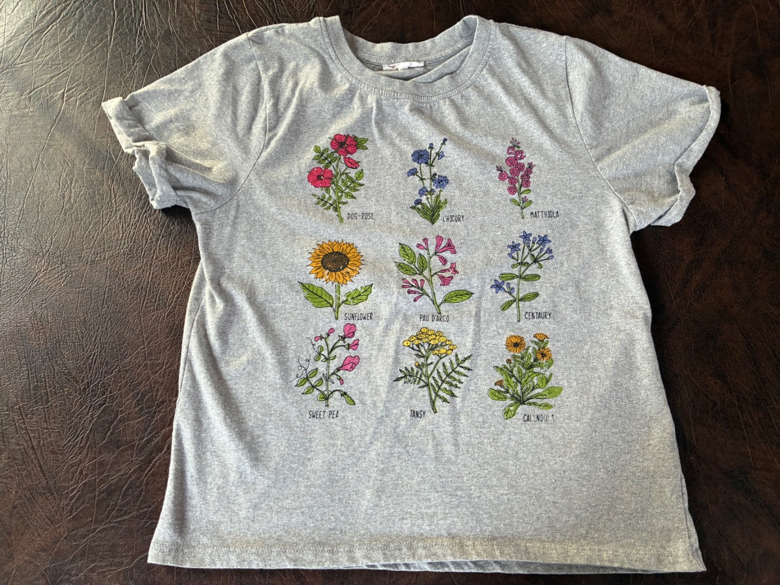 Size M RECYCLED THREADS T-Shirt Gray Plants Short Sleeve