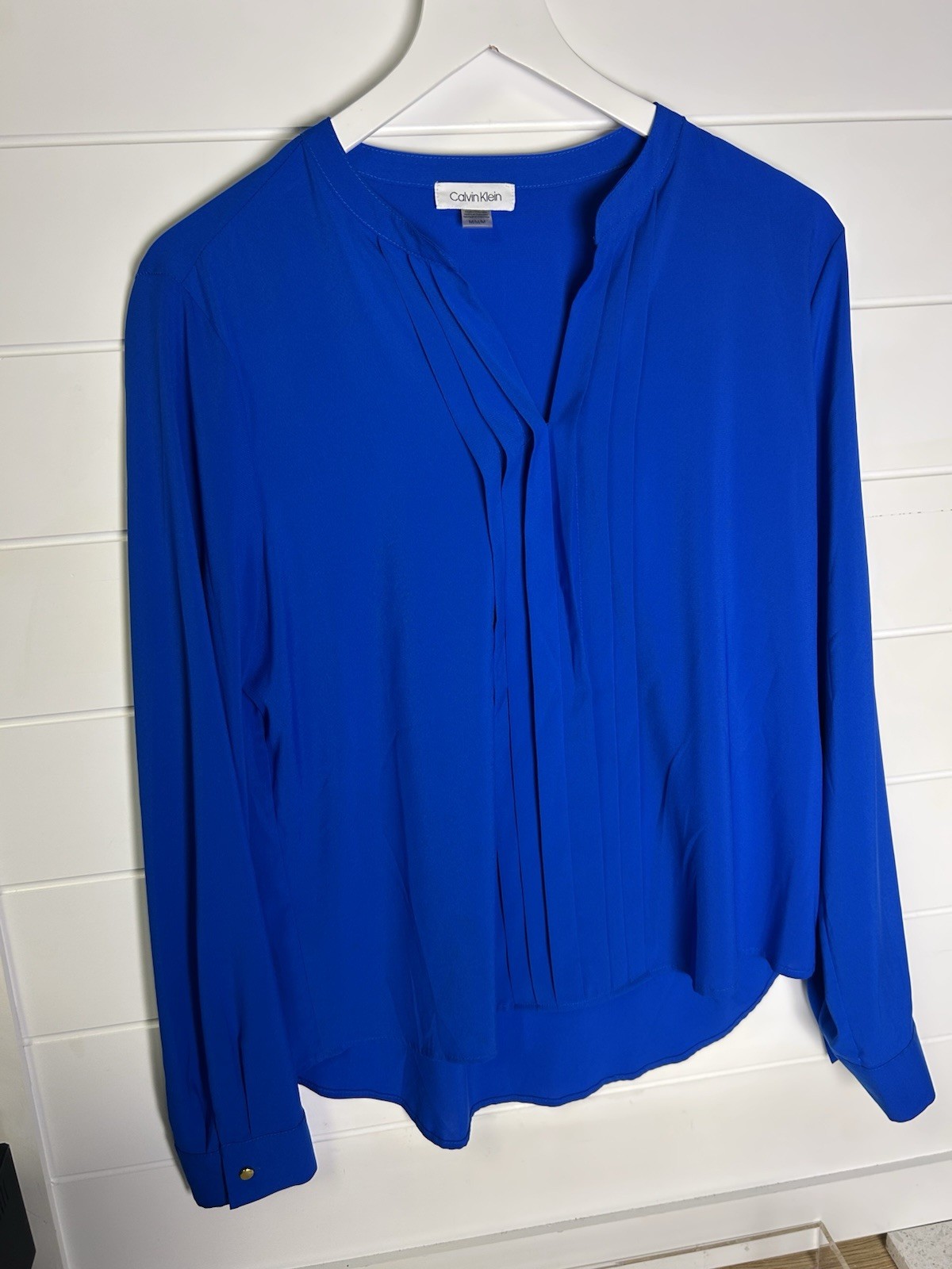Calvin Klein Pleated Blouse Women’s Size M Blue