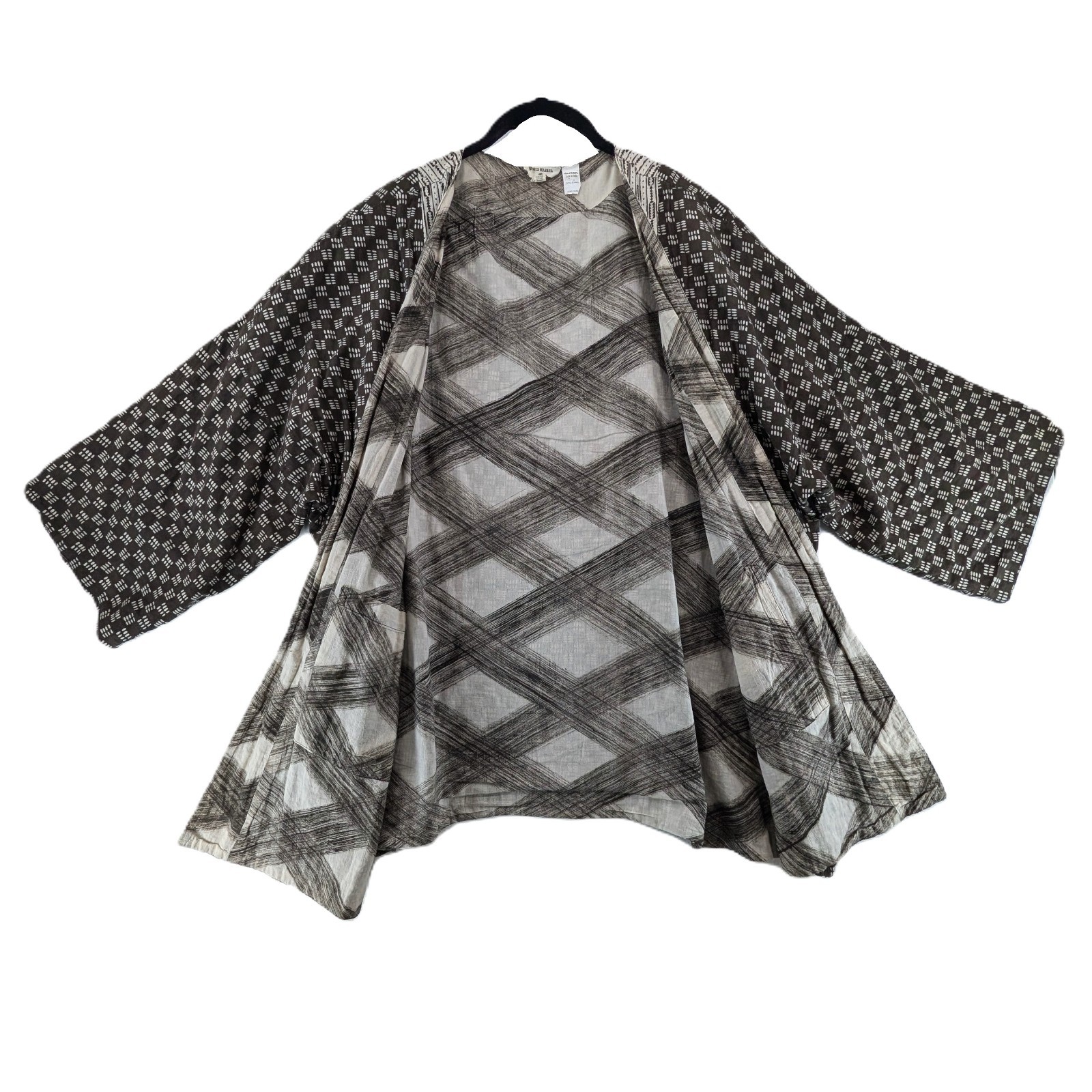 World Market Brown Kimono Top Womens One Size Jacket Open Front Cotton Reverse
