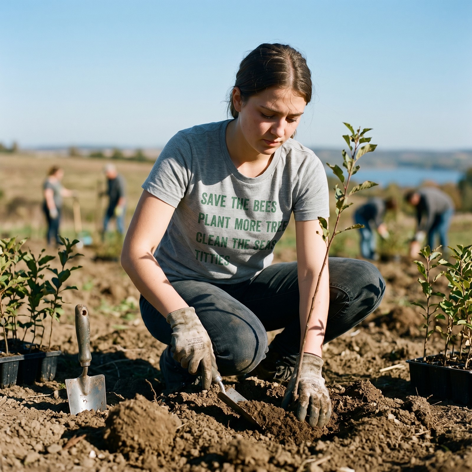 Womens Save The Bees Plant More Trees Clean The Seas Titties Funny T Shirts