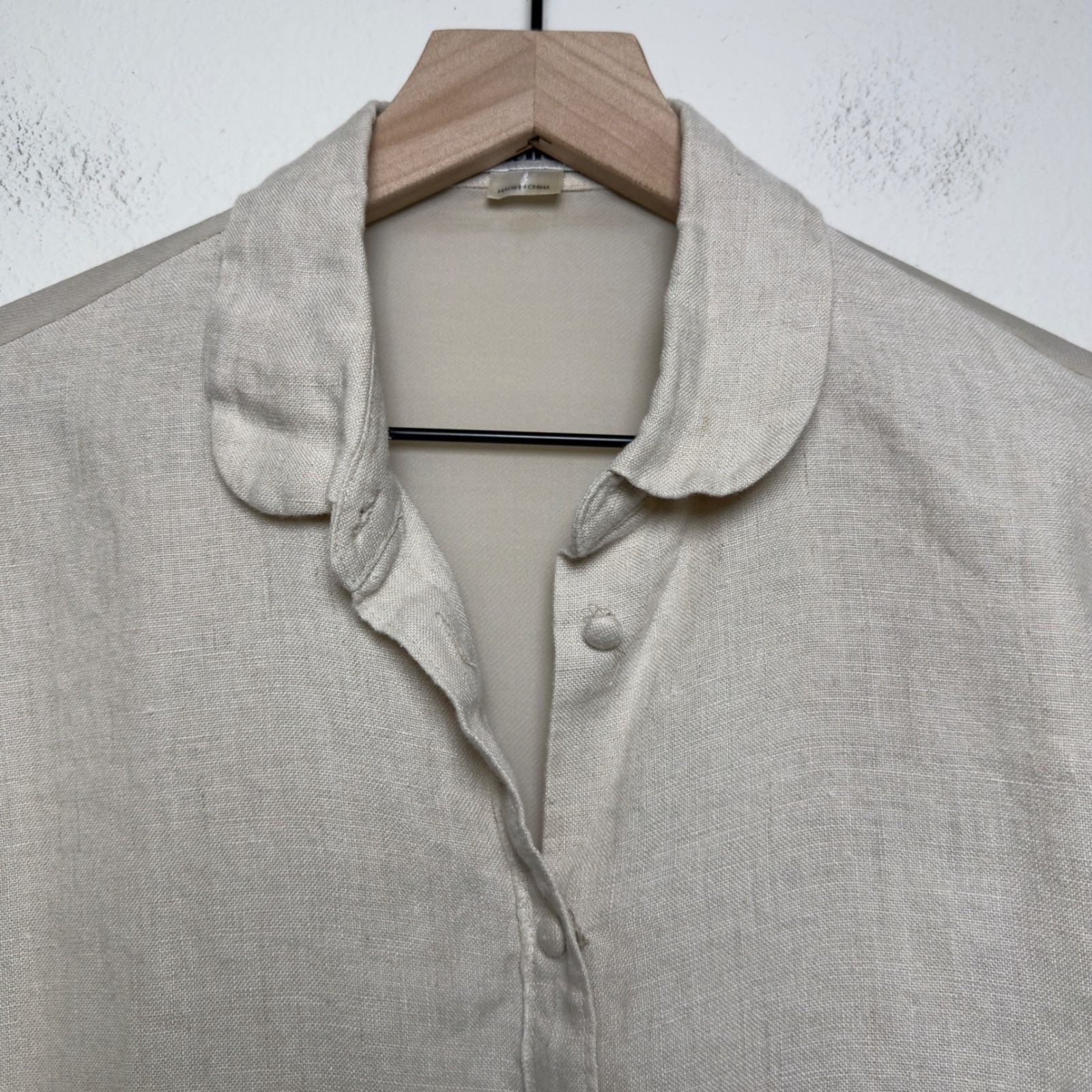 Acne Studios Women Linen Silk Blouse 38 Beige Raw Hem Oversized Button Up Shirt