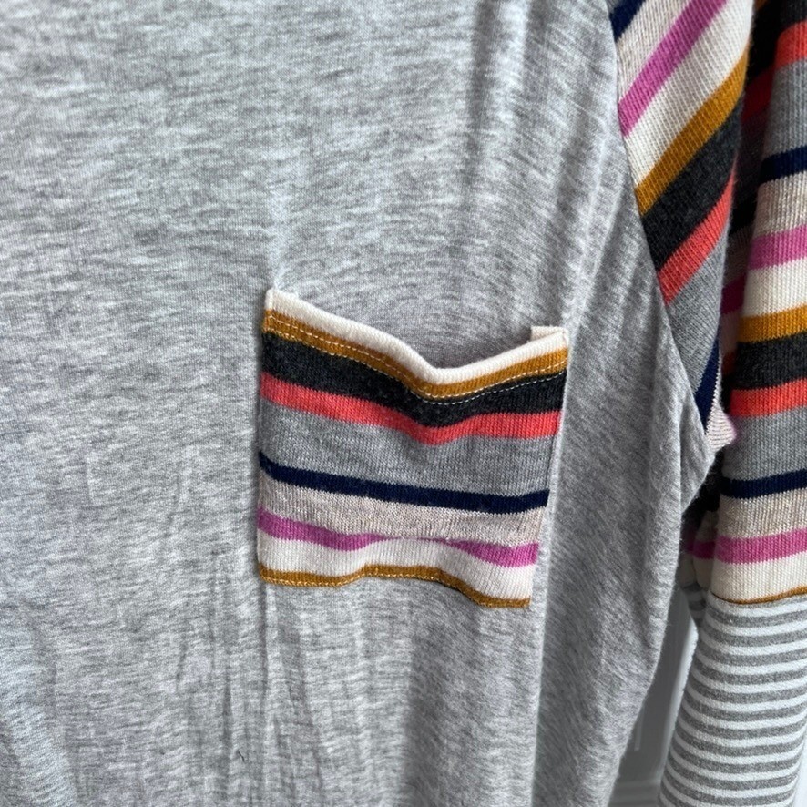 STACCATO Womens Gray Raglan Sleeve Striped Pocket Long Sleeve Top Size M