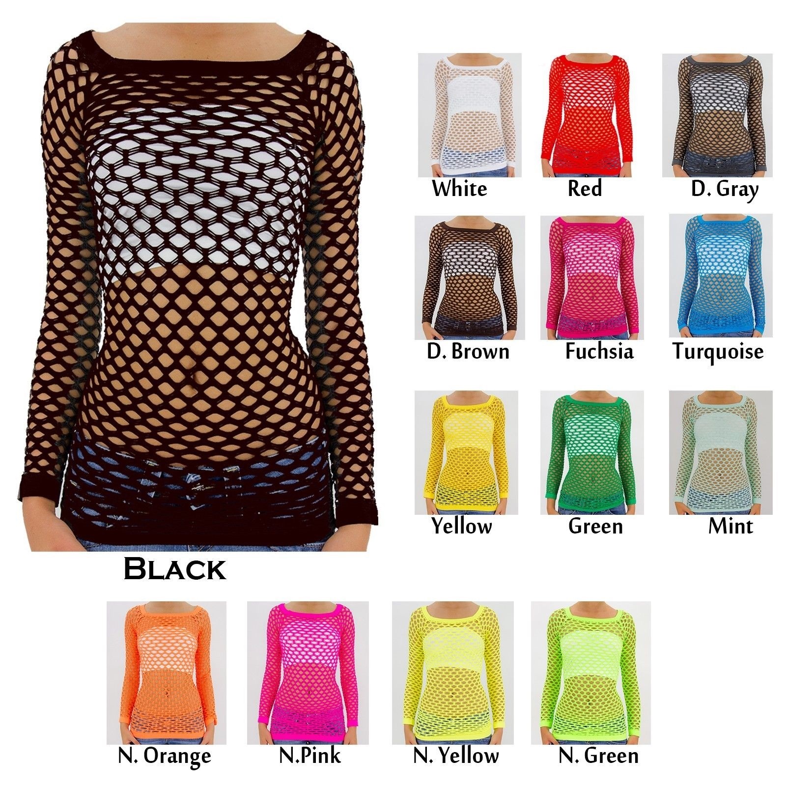 New Sexy Long Sleeve Fishnet Shirt Women Top Go Go Dance Wear One Size New -N01