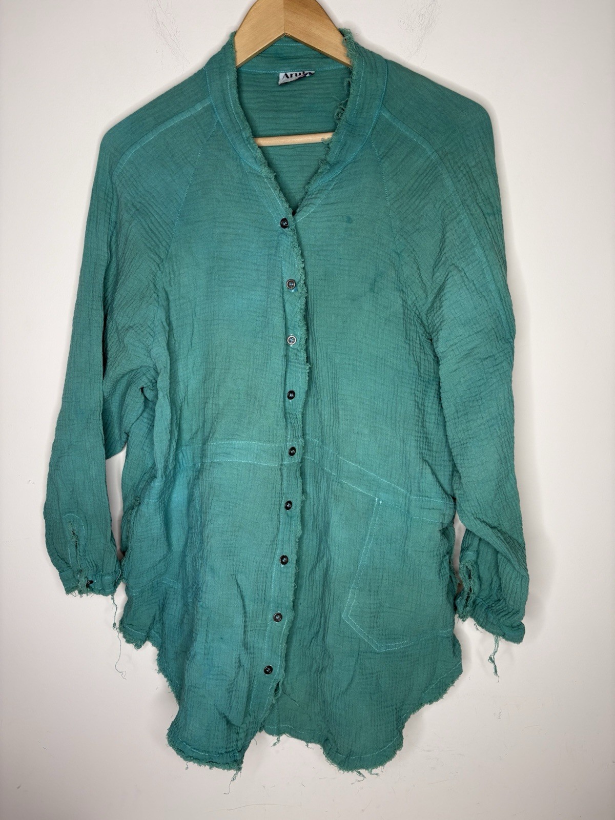 Arula Womens Size X 10/12 Crinkle Cotton Button Up Shirt Long Sleeve Relaxed Fit