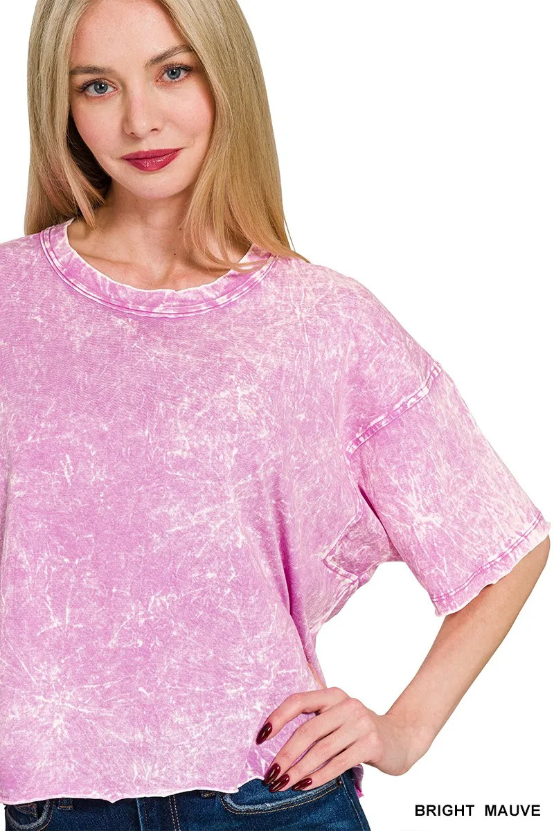 Zenana Acid Crinkle-Washed Oversized Womens T-Shirt