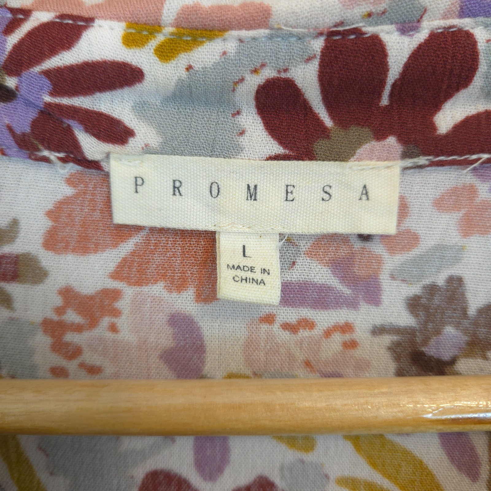 Promesa Women’s Boho Floral Print Blouse Button Front Boxy Long Sleeves Size L