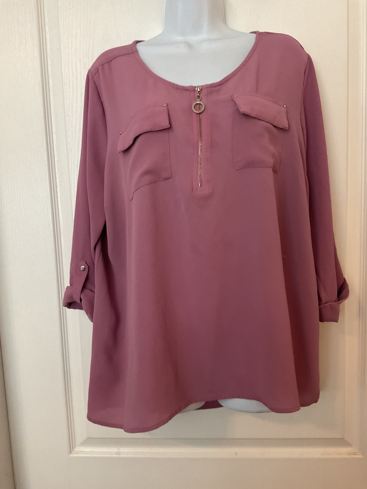 Cathy Pink Zip Adjustable Sleeve Top Women’s Size XL -B25