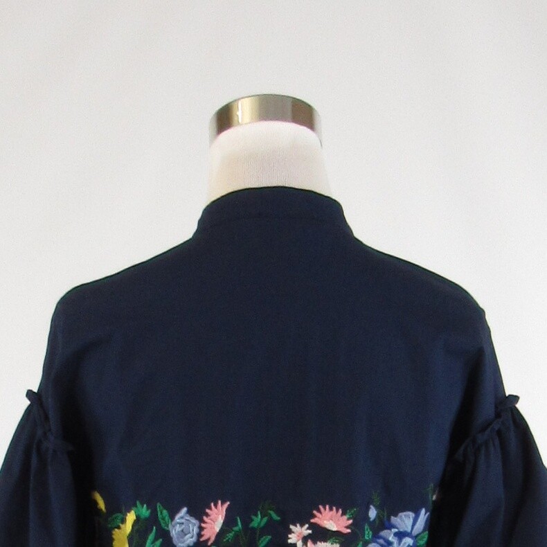 Navy blue yellow floral print 100% cotton AXEL button down blouse FR36 6