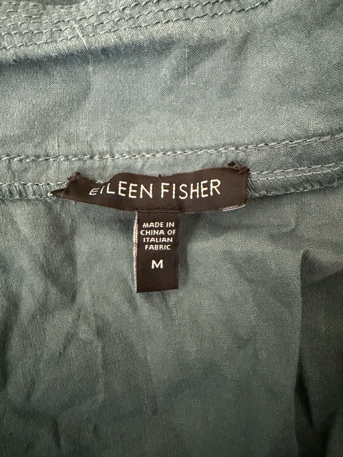 Eileen Fisher Tunic Style Top in Teal Size Medium Linen Blend 3/4 Sleeves