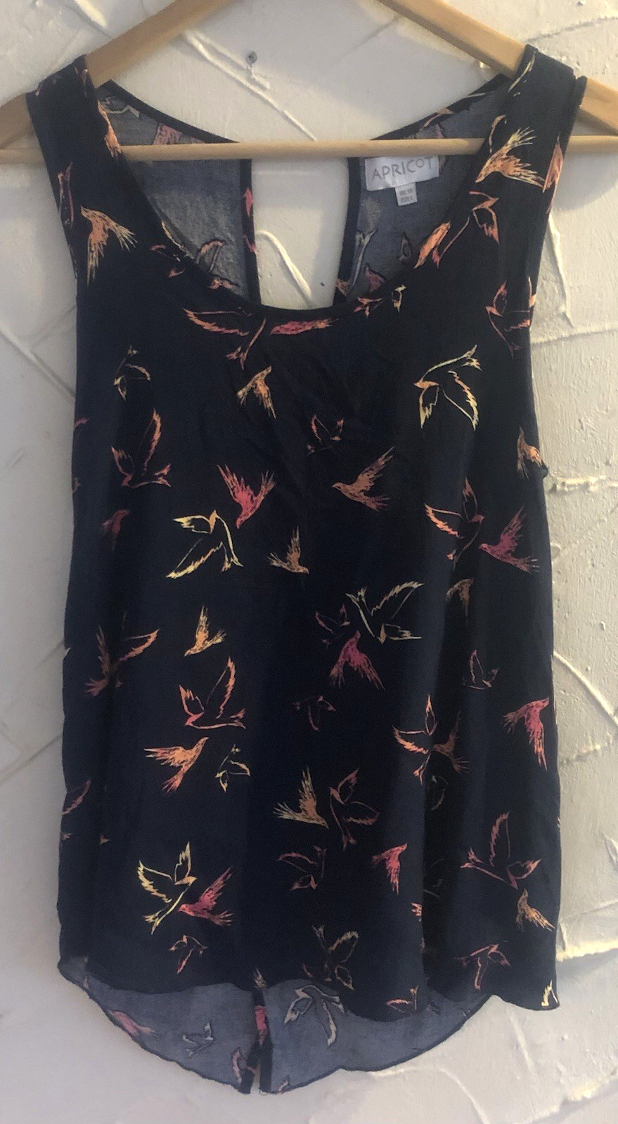 Apricot Summer Top Uk 14 Sleeveless Navy with Multicolour Bird Print Wrap Back