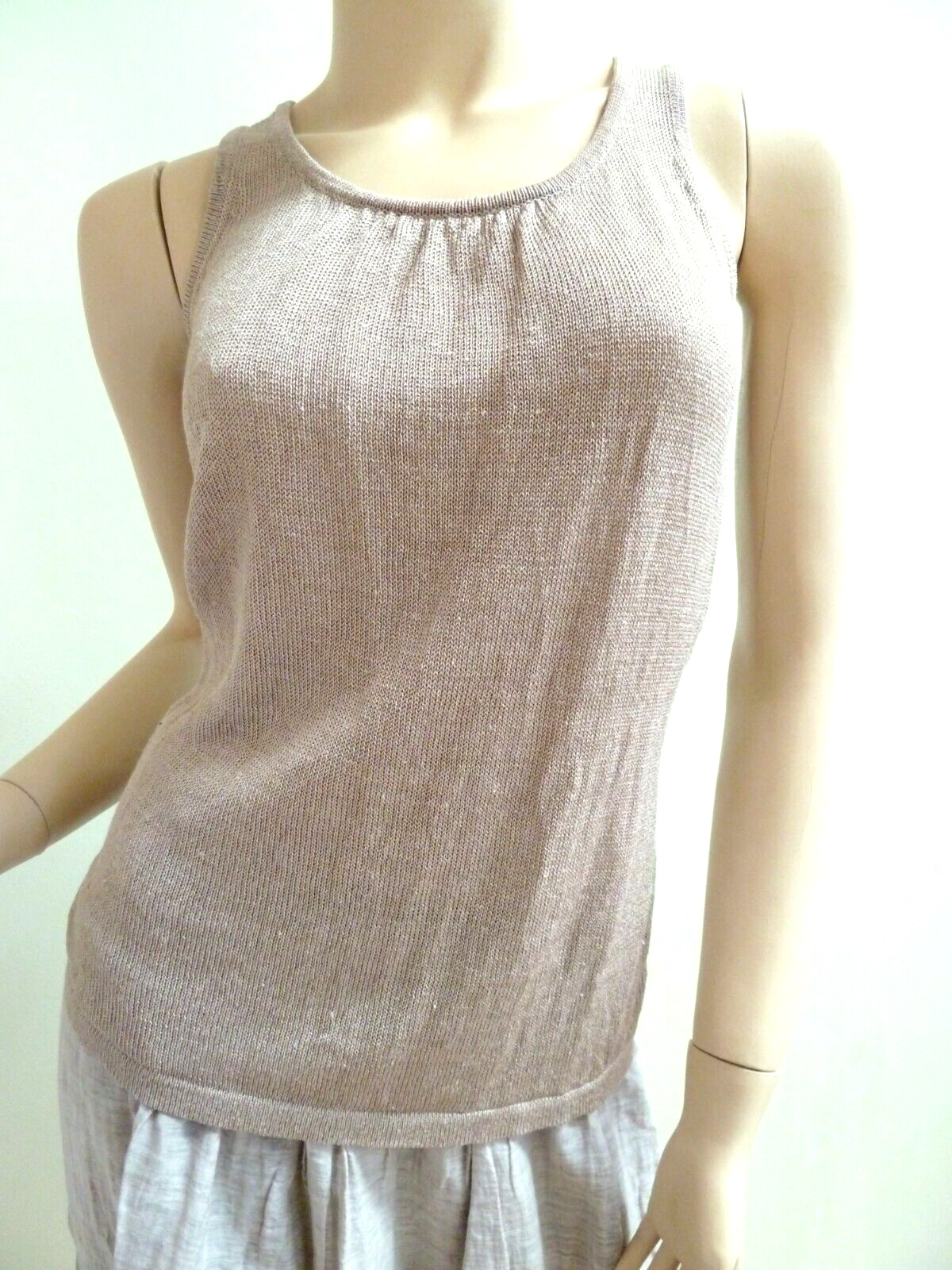 J’Envie Top Shirt Blouse MEDIUM Sleeveless Knit Linen Rayon Blend Beige Basic