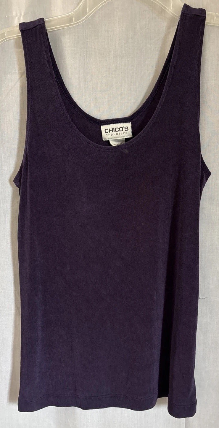 Vtg Chicos Size 0 Small Travelers Tank Top Womens Dark Plum Purple Slinky Knit
