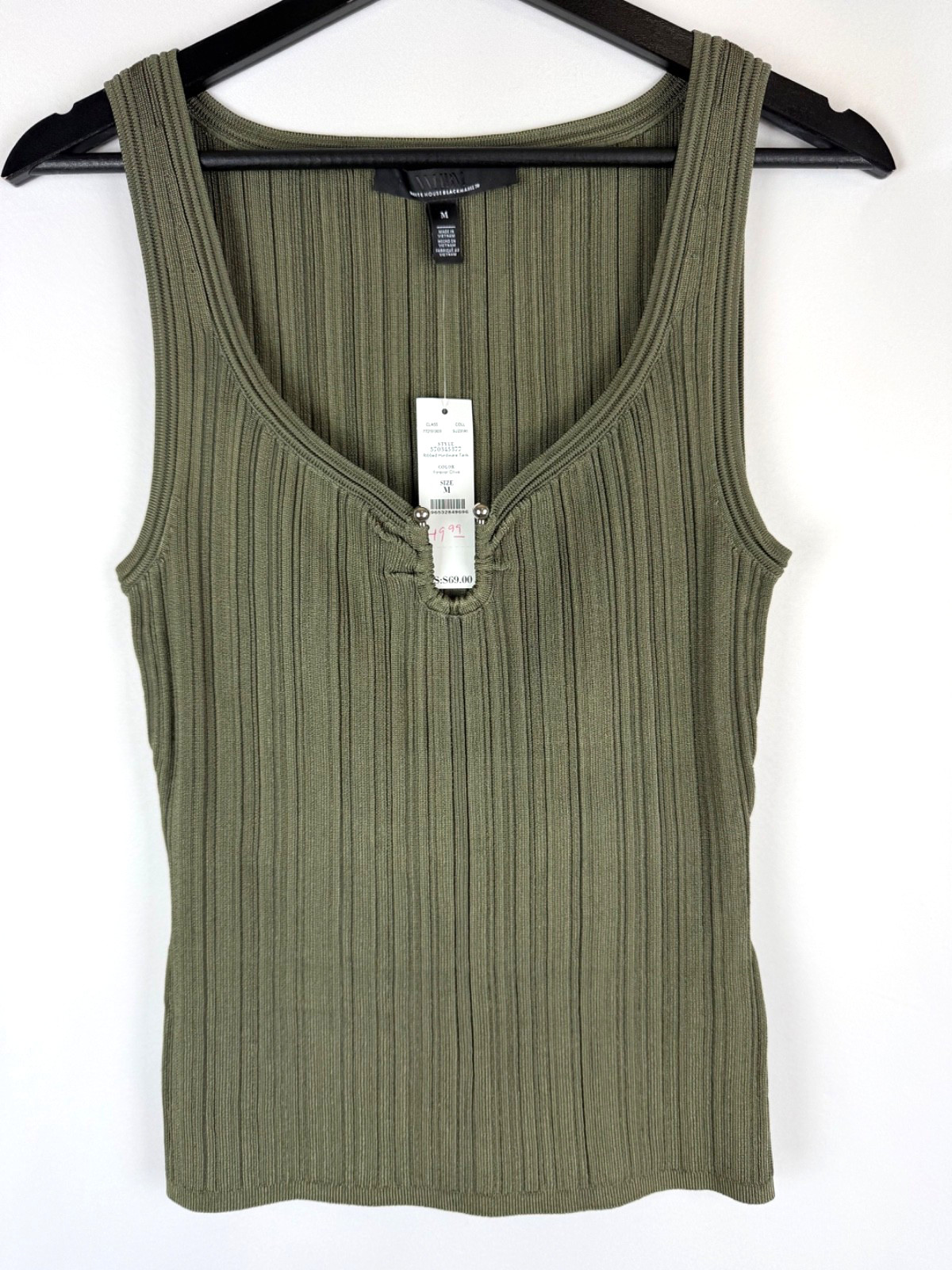 NEW White House Black Market Forever Olive Green Ribbed Hardware Tank Medium M