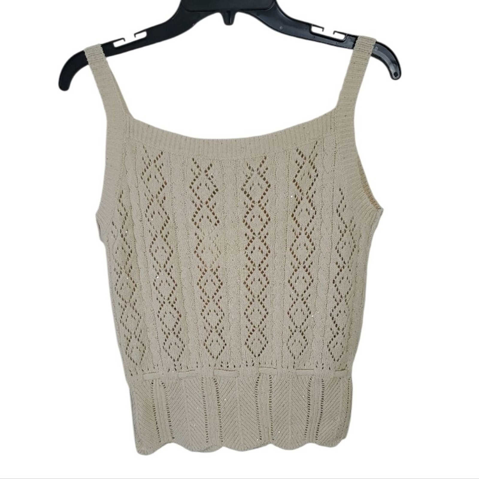 NKN Nekane Ecru Beige Sequin Knit Sleeveless V-Neck Tank Drawstring Waist Medium
