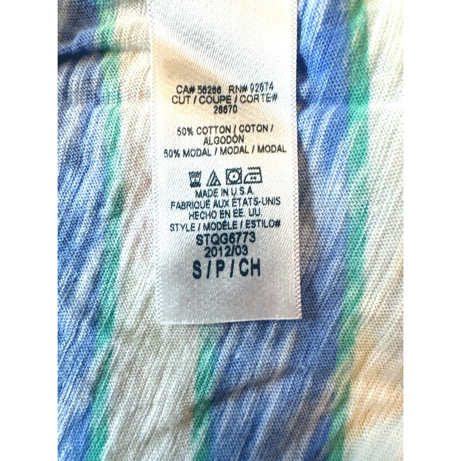 Splendid Cotton Modal Blend Striped Print Lightweight Blouse Blue Green White Sm