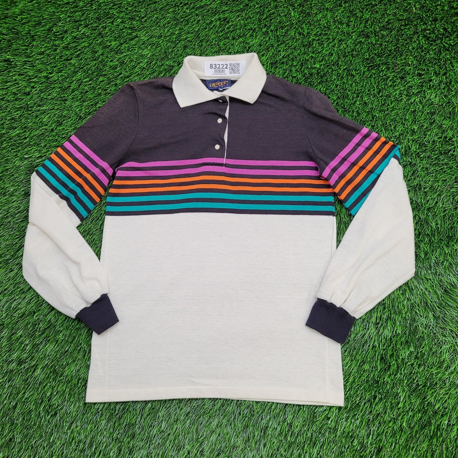Vintage 80s Dee-Cee MOD Polo Shirt Womens 2XS 16×22 Striped