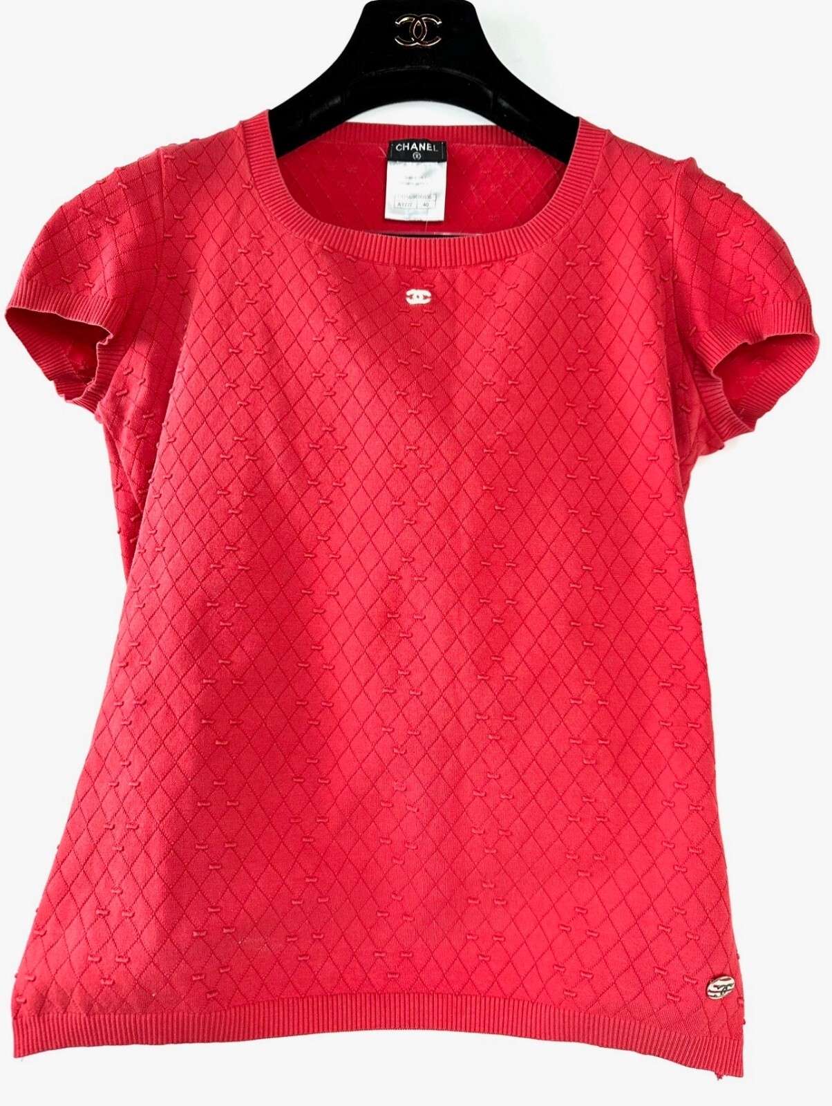 3K Chanel 2014 Barbie Red Sweater Top 36 38 40 4 6 8 T-Shirt White CC Logo S M