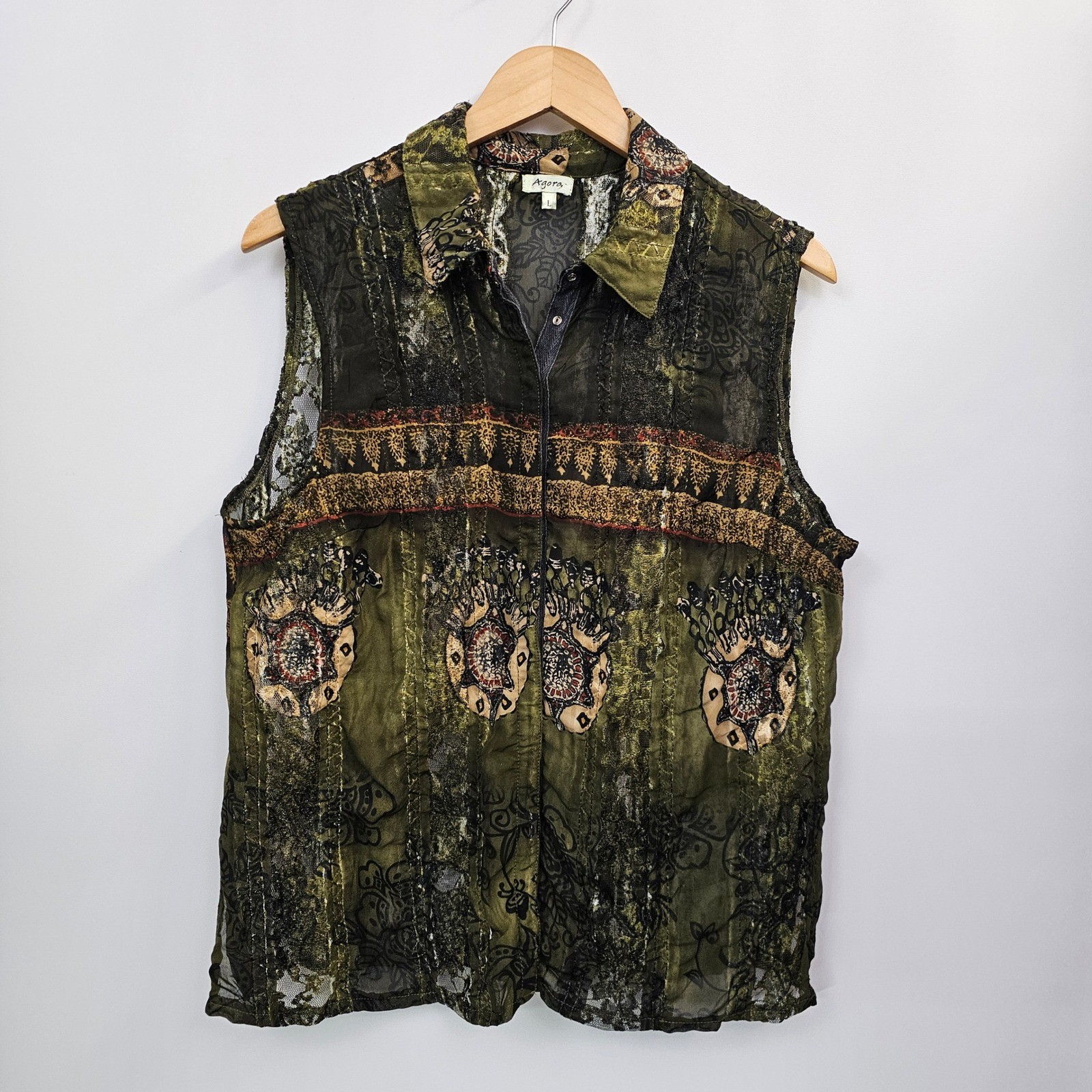 Y2K Agora Top L Earthy Dark Fairy Grunge Boho Sheer Lace Mix Media Hippie Artsy