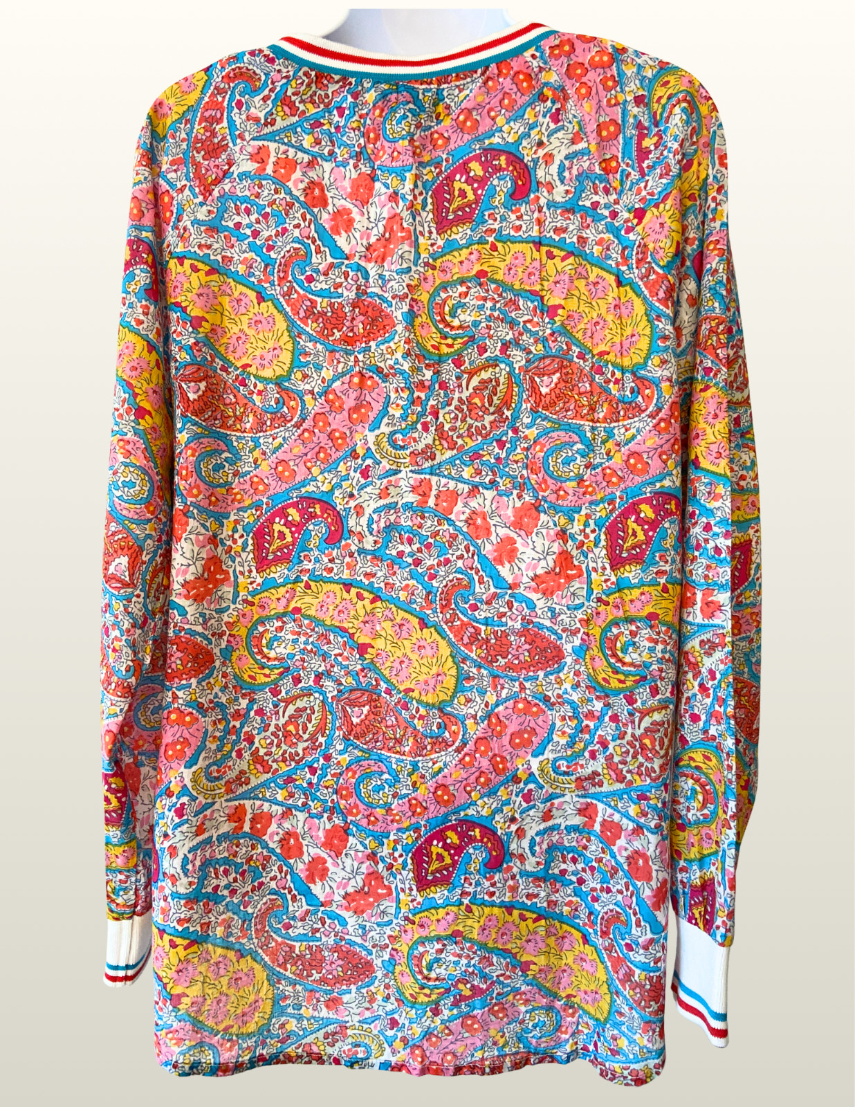 Vintage Goa Magazine Paisley Indian Inspired Blouse Cotton Sheer Boho-Large-New